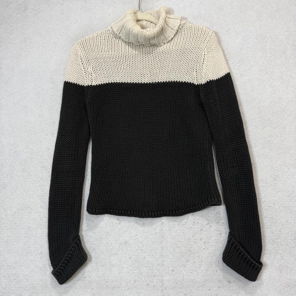 GAS Sweater Womens Medium Black White Turtleneck Colorblock Chunky Knit Pullover